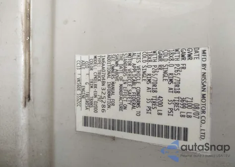 2008 Nissan Titan Xe from USA, damaged, VIN 1N6AA07D48N325286